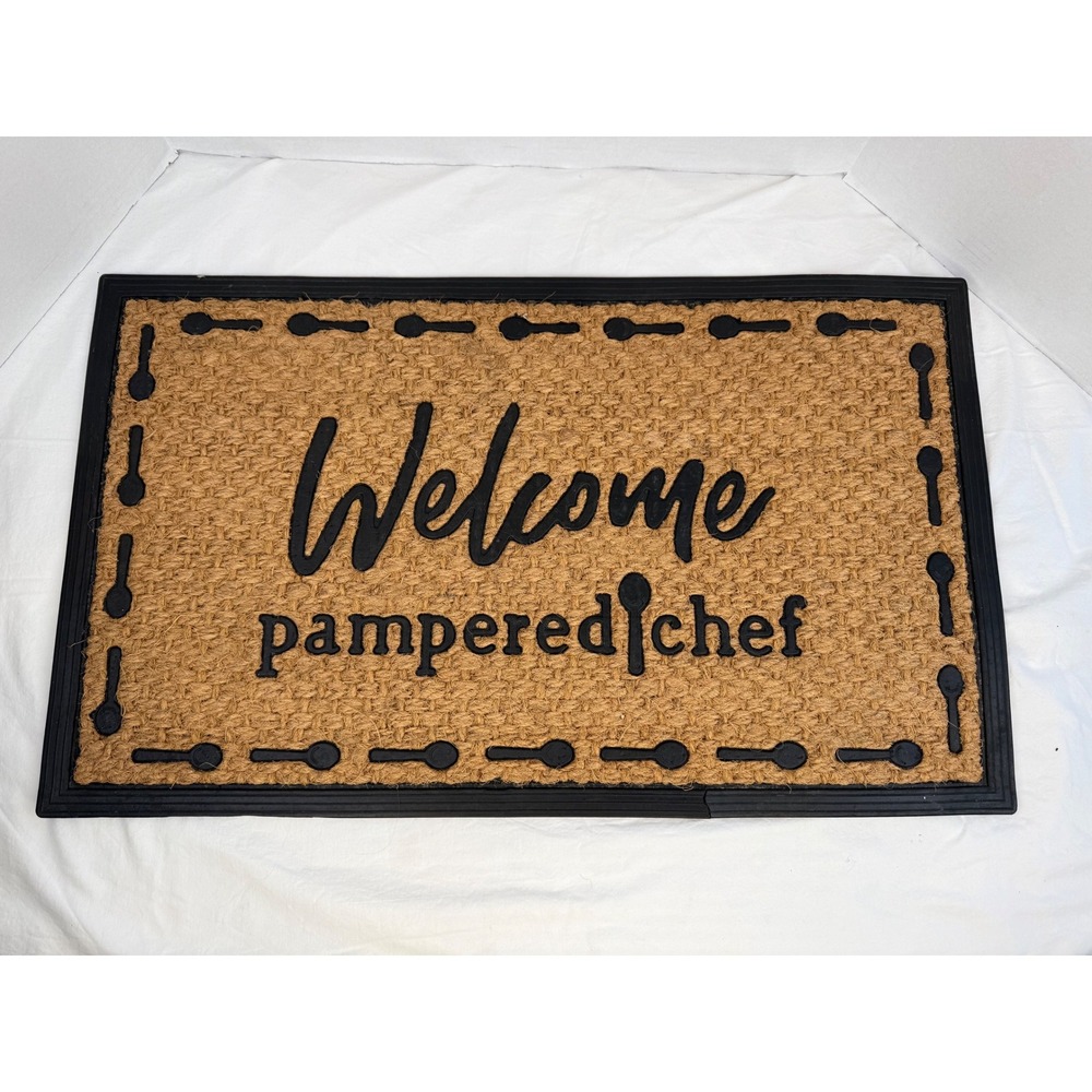 Pampered Chef Welcome Doormat Coir Rubber Backed Measuring Spoon Border 30x18